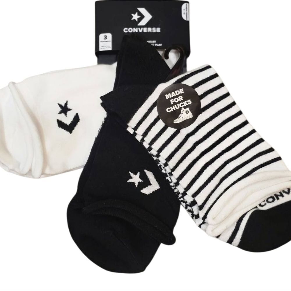 Converse 3-PK Flat Knit Chevron Star & Stripe Anklet Sock